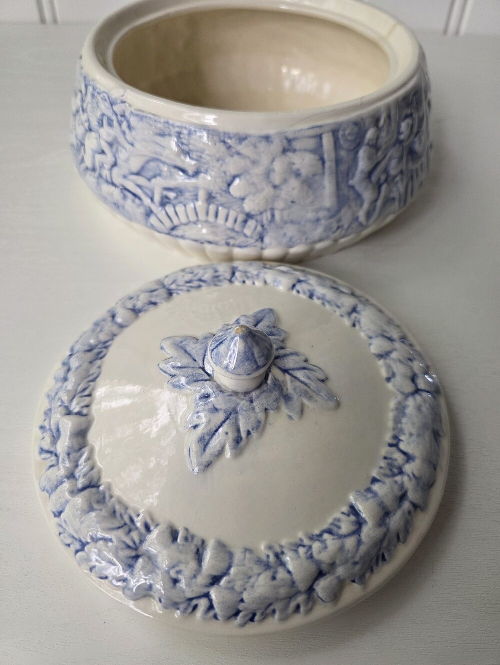 Vintage Mildred Greer Art Pottery Blue White Covered Dish Bowl 1982 80s Decor - Picture 6 of 9